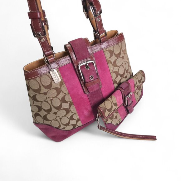 COACH Vintage Carryall Satchel in pink and signature wallet set - Picture 2 of 15